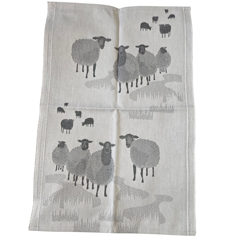 Ekelund Sweden Sheep Organic Cotton Kitchen Towel Grey White Woven Swedish
